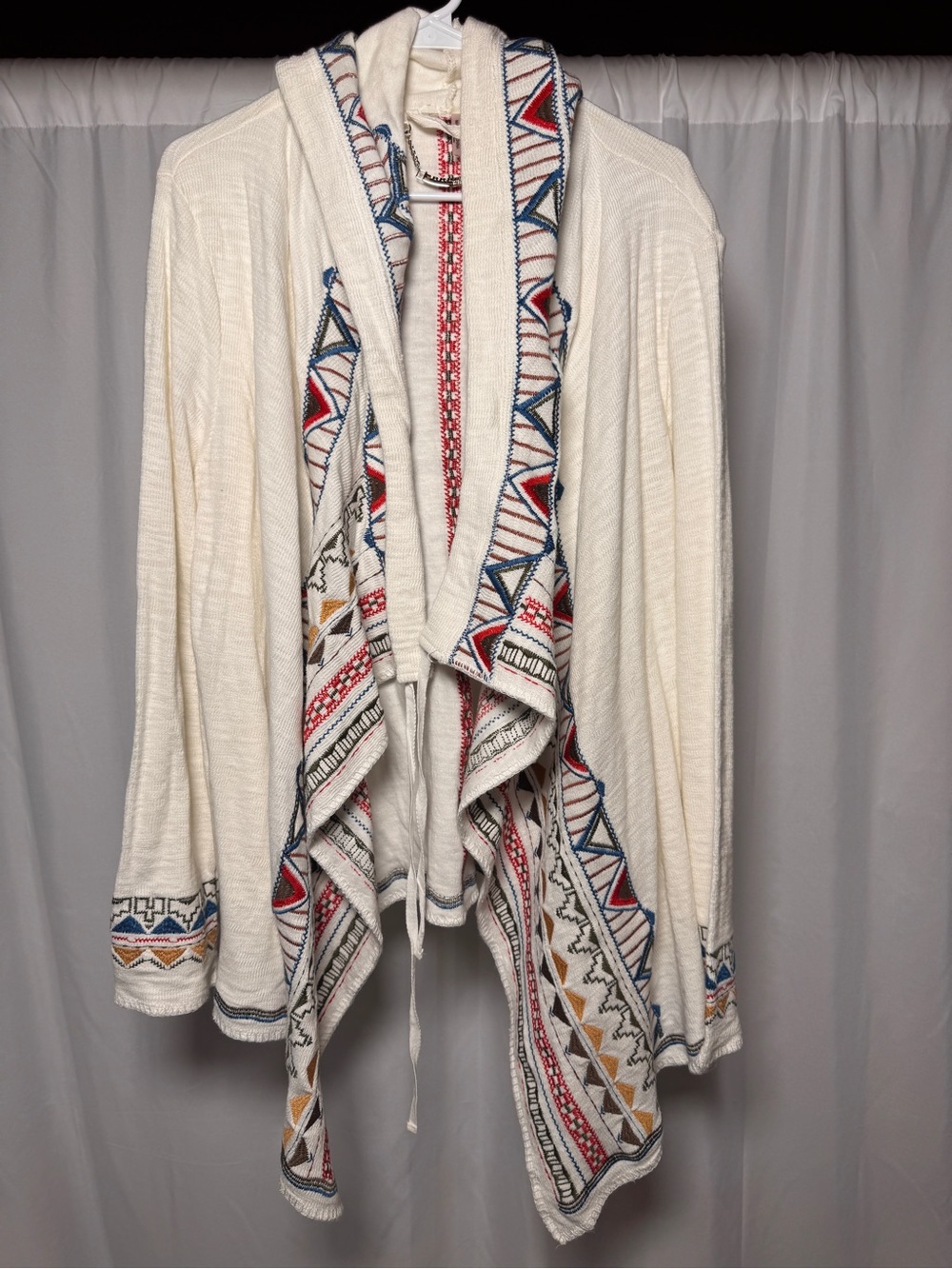 Paparazzi by Biz Colorful Multicolor Embroidered Hooded Knit Open Cardigan Large